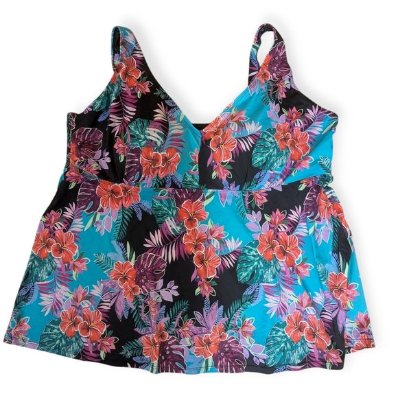Swimsuits For All Floral V Neck Tankini Top Set Size 28 - Picture 6 of 12